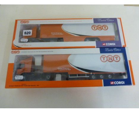 Two boxed Corgi Ltd edn 1:50 TNT Haulers including CC12111 Renault Premium step Frame Box Trailer and 75701 MAN box Trailer b