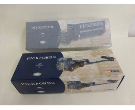 Two boxed Corgi Ltd edn Pickfords vehicles including CC10202 ERF V Low Loader and CC11401 Bedford TK Box Trailer (in paper) b