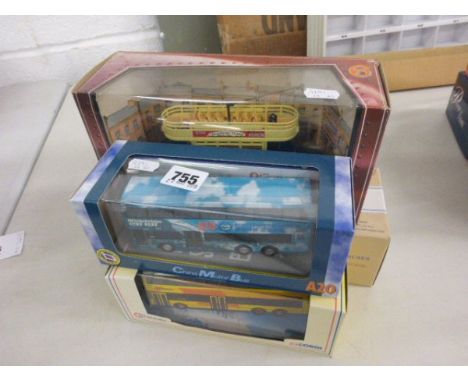 Four boxed Corgi commercial vehicles including 98427 Modern Buses USA Peter Pan, C991/3 Tramlines Bath Corporation, 44604 Cit