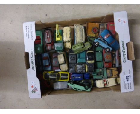 Approximately 32 vintage play worn die cast vehicles including Dinky, Corgi etc  