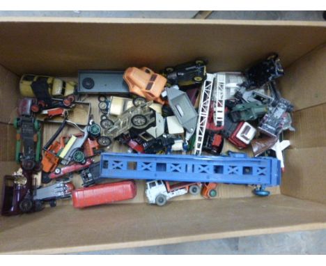 Box of Mixed Play Worn Die Cast Vehicles Including Corgi, Dinky, Matchbox Etc