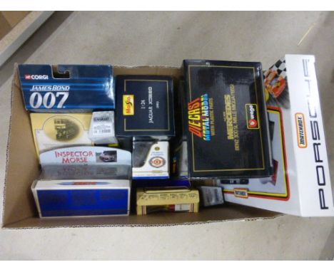 15 Various boxed die cast vehicles including Burago, Maisto, James Bond 007, Corgi, Matchbox etc