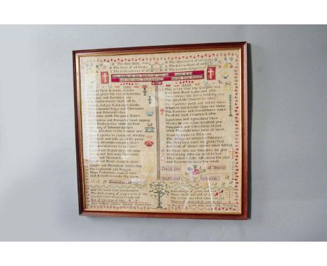 A NEEDLEWORK SAMPLER worked by The Aunt of John William James Veriod, Chaffcombe, Somerset, 1888, 24 3/4ins. (63cms.) square