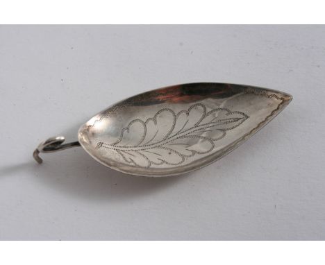 A GEORGE III CADDY SPOON in the form of a leaf with engraved veins & a wire handle, by Elizabeth Morley, London 1797 (double 