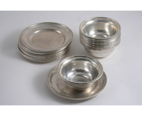 A SET OF TWELVE MODERN ITALIAN SMALL BOWLS and twelve matching saucers with rope-work borders;  the latter 6"  (15 cms) diame