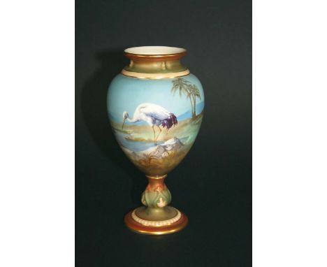 ROYAL WORCESTER VASE - WALTER POWELL the vase painted by Walter Powell, painted with a Stork in a desert landscape and with g