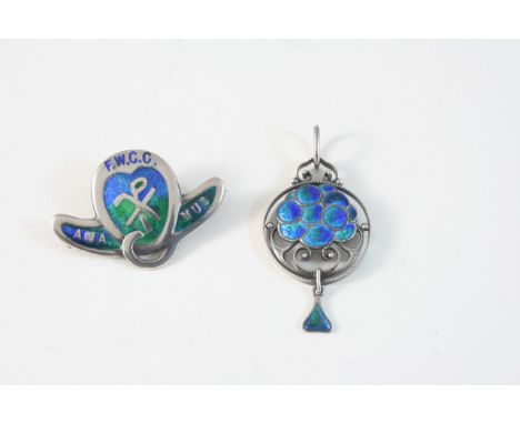 AN ART NOUVEAU ENAMEL PENDANT BY MURRLE BENNETT & CO with blue and green enamel decoration, with maker's mark to the reverse,