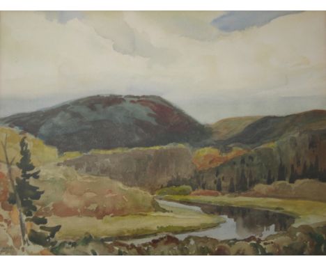 JOACHIM GAUTHIER (Canadian, 1897-1988) ROCKINGHAM RIVER, NEAR HALFWAY, COMBERMERE, ONTARIO Signed, watercolour and crayon 27 