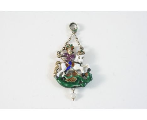 AN AUSTRO-HUNGARIAN ENAMEL PENDANT depicting St. George and the Dragon, 5.5cm. high.