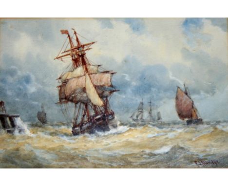 FREDERICK JAMES ALDRIDGE (1850-1933) VESSELS OFF A JETTY; VESSELS ON AN ESTUARY; FISHING BOATS AT SEA Three, each signed, wat
