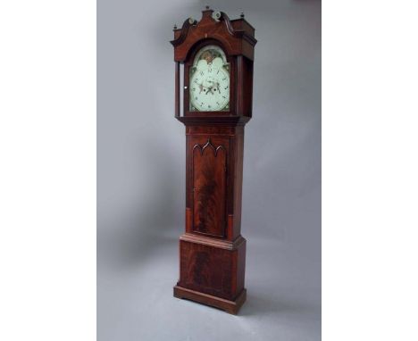 A MAHOGANY LONGCASE CLOCK dial cream painted, signed Williams Frodsham, subsidiary seconds ring, calendar crescent and phases