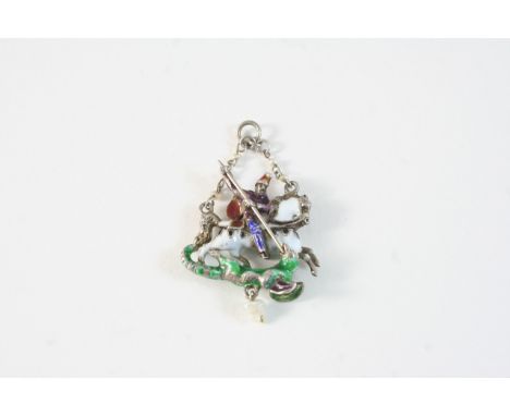 AN AUSTRO-HUNGARIAN ENAMEL PENDANT depicting St. George and the Dragon, 4cm. high.