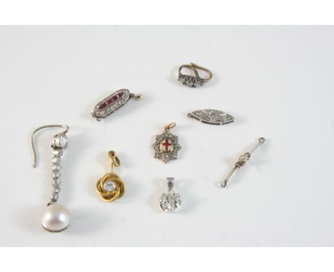 A DIAMOND SOLITAIRE PENDANT set with an old brilliant-cut diamond, together with a single diamond set earring, a diamond and 