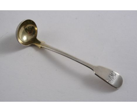 AN EARLY 19TH CENTURY UNASCRIBED COLONIAL CONDIMENT LADLE Fiddle pattern, initialled, gilt bowl, struck with the following ma