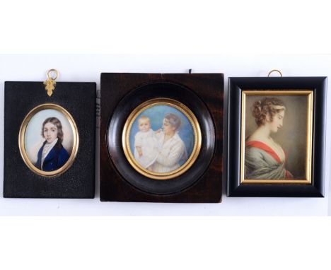 ATTRIBUTED TO SOLOMON POLLACK (ENGLISH C.1795) A miniature portrait of a young gentleman wearing blue jacket, head & shoulder