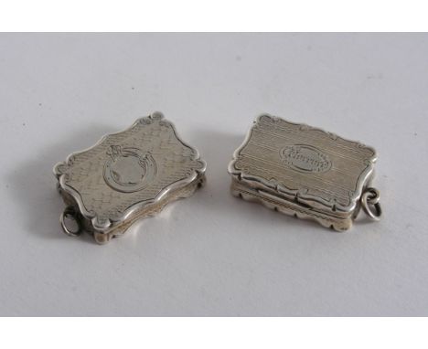 A VICTORIAN ENGINE-TURNED VINAIGRETTE of shaped rectangular outline, inscribed "FLORENCE", by George Unite, Birmingham 1877, 