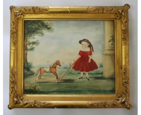 ENGLISH PROVINCIAL SCHOOL, Circa 1830 PORTRAITS OF THREE CHILDREN One depicted in a red dress, with a toy horse; one seated i