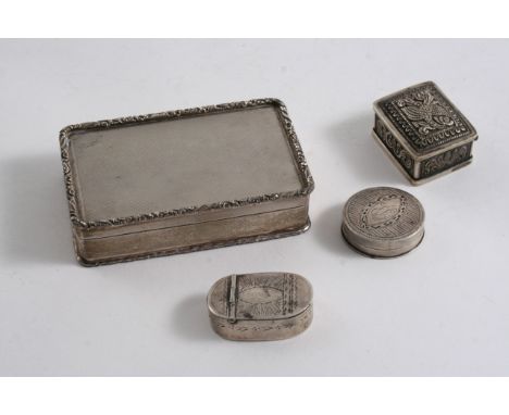 A MODERN OBLONG SNUFF BOX with engine-turning & raised borders, gilt interior, Birmingham 1936 together with two small George