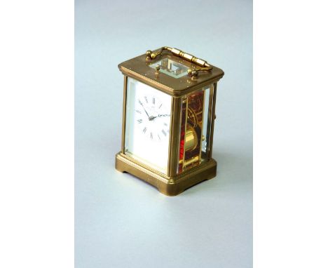 A CARRIAGE CLOCK dial white enamel, signed Matthew Norman, movement repeating, cylinder escapement striking on a gong, 5 3/4i