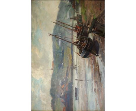 WILLIAM ASHTON (Fl.1899-1904) WHITBY, LOW TIDE Signed, oil on board 29.5 x 44.5cm. ++ Needs a light clean