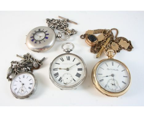 A SILVER HALF HUNTING CASED POCKET WATCH BY J.W. BENSON the signed circular dial with Roman numerals and subsidiary seconds d