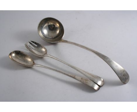 A MODERN OLD ENGLISH PATTERN SOUP LADLE by Mappin & Webb, London 1918 and a pair of salad servers, same pattern, by Charles B