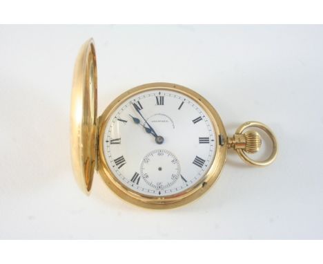 AN 18CT. GOLD HALF HUNTING CASED POCKET WATCH the white enamel dial signed The Sheffield Goldsmiths Co.Ltd., with Roman numer