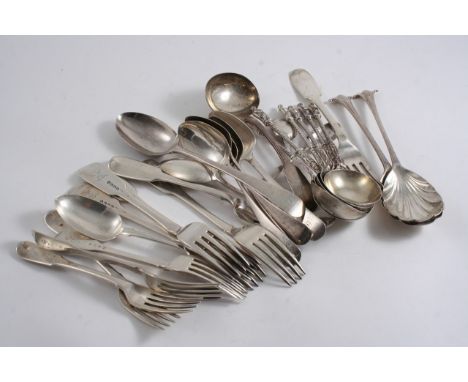 MISCELLANEOUS FLATWARE: A set of six Victorian figure terminal spoons, gilt bowls by Lias & Wakely, London 1879, a set of six