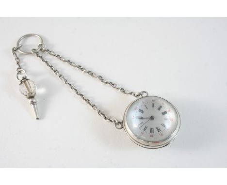 A LADY'S SILVER BULB EYE WATCH the circular white enamel dial with Roman numerals and outer red Arabic seconds numerals, on a
