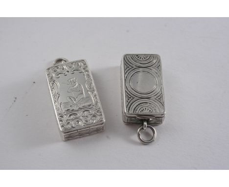 A VICTORIAN SMALL OBLONG VESTA with engraved circular pattern, vacant cartouche by Frederick Marsden, Birmingham 1856 and ano