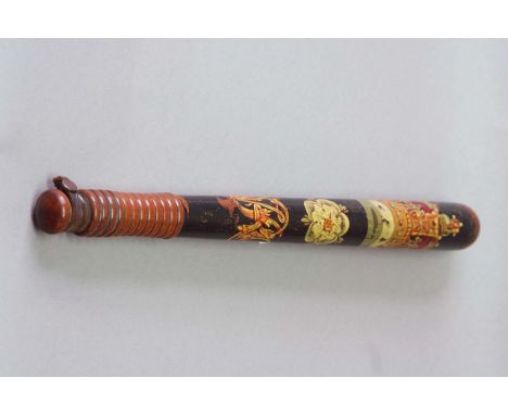 A WILLIAM IV TRUNCHEON painted with a crown above a white rose and W R monogram,  16 1/4ins. (41cms.) long
