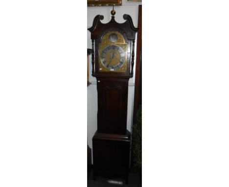 A GEORGE III OAK AND MAHOGANY LONGCASE CLOCK with brass dial and silvered chapter ring, inscribed "Kenchington Donhead St And