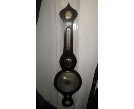 A 19TH CENTURY MAHOGANY CASED WHEEL BAROMETER, with silvered dial