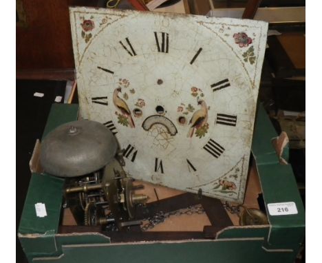 AN EARLY 19TH CENTURY LONGCASE CLOCK MOVEMENT with painted dial