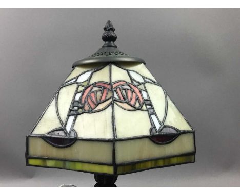 REPRODUCTION TIFFANY STYLE TABLE LAMP,with simulated leaded glass shade, 35cm high