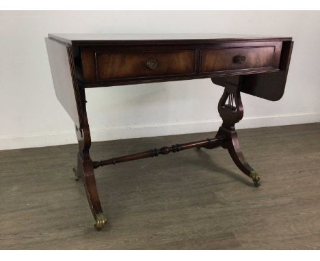 PAIR OF MAHOGANY REPRODUCTION SOFA TABLES,77cm high, 155cm wide, 58cm deep