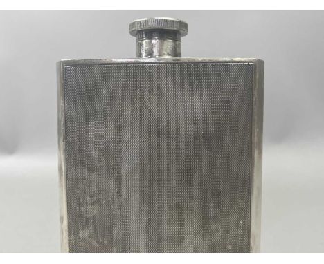 BIRKS-ELLIS SILVER PLATED HIPFLASK,of large proportions, 18cm high, along with a silver mounted wood gavel (2)Some scratches,