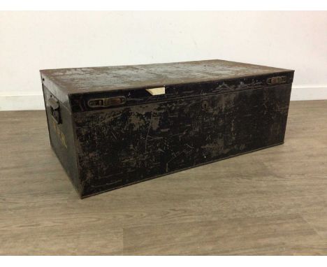 TWO VINTAGE TRAVEL TRUNKS,one mared for Foreign Department, 74cm and 84cm wide (2)