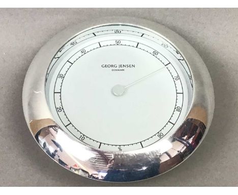 GEORG JENSEN THREE INSTRUMENT SET,comprising clock, thermometer and barometer, all battery operated, together with a Georg Je