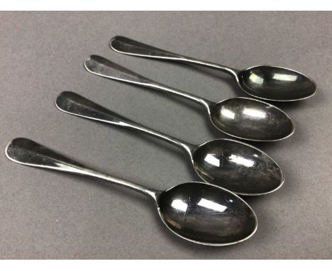 SET OF SIX SILVER TEASPOONS,along with two silver coffee spoons and a silver fork