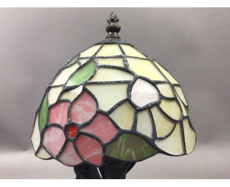 REPRODUCTION TIFFANY STYLE TABLE LAMP,with simulated leaded glass shade, 31cm high