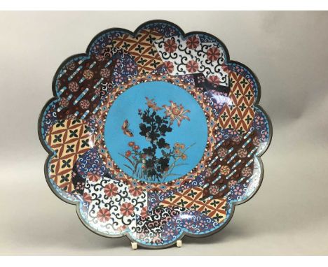 JAPANESE CLOISONNE ENAMEL DISH,Meiji Period, of lobed outline, 30cm diameter