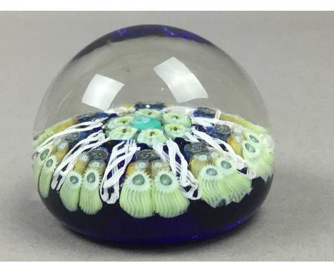 VINTAGE GLASS PAPERWEIGHT,likely Italian Murano, with floral and twist canes, 7cm wide