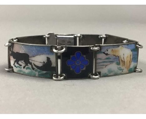 SCANDINAVIAN SILVER AND ENAMEL BRACELET,along with an articulated fish pendant (2) 