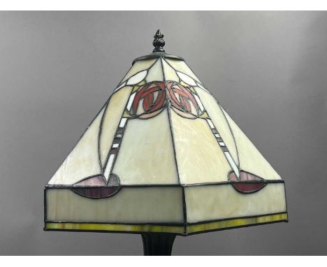 REPRODUCTION TIFFANY STYLE TABLE LAMP,with simulated leaded glass shade, 60cm high