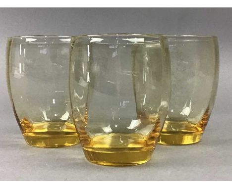 SET OF SIX VINTAGE AMBER GLASSES,along with some Royal Albert 'Elfin' pattern tea ware