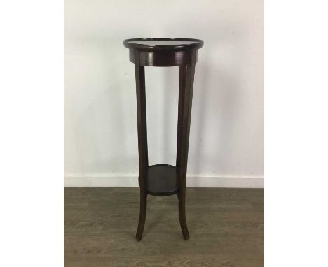 MAHOGANY JARDINIERE STAND,95cm high, along with a candle stand and a side table with single drawer (3)Jardiniere stand is in 