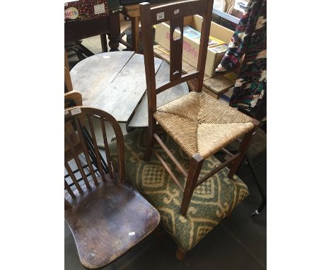 A rush seat arts &amp; crafts style chair and an elm seated spindle back chair 