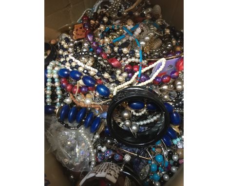 A box of mixed vintage and modern costume jewellery 