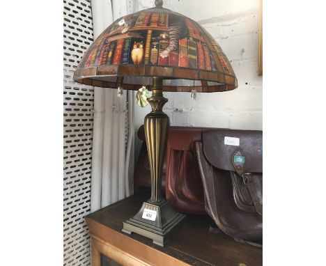 A modern table lamp with leaded glass shade 